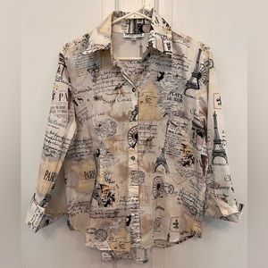Mishca 3/4  Sleeve Fitted Paris Pattern Blouse size L